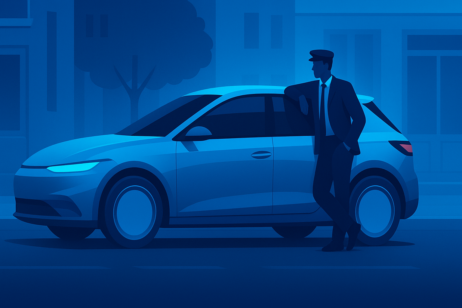 Chauffeur VTC attendant près d’une berline